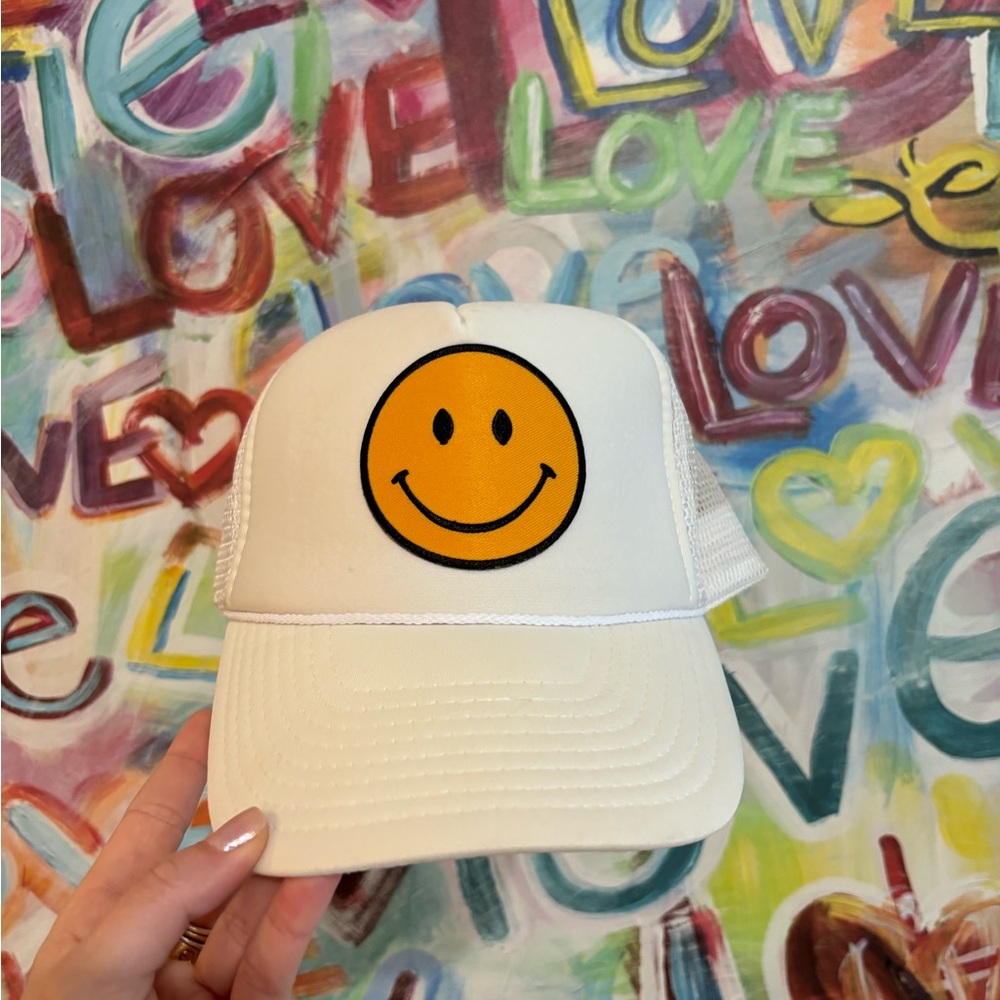 White Smiley Face Kids Cap